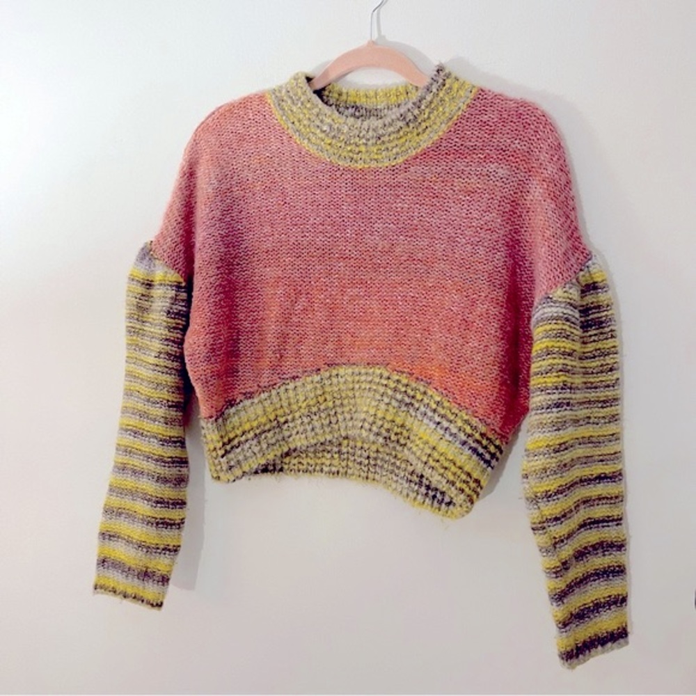 SOLD** Urban Outfitters Cozy Cropped Sweater Mock Neck Multi Color - Picture 2 of 5
